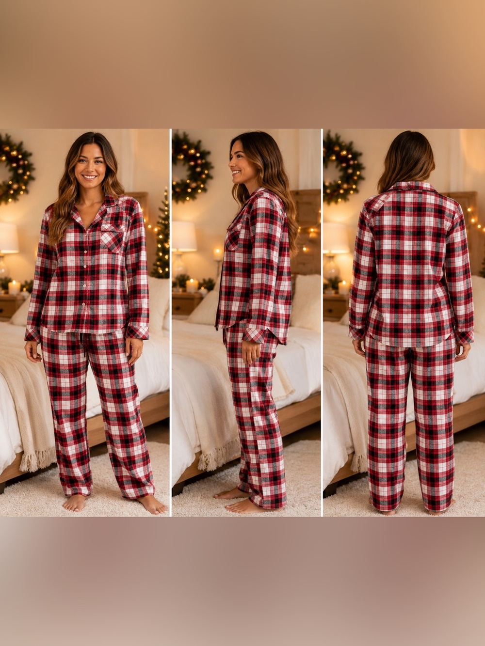 Victoria’s Secret Pink Plaid Flannel Pajama Set Button Shirt Pants Medium | EUC